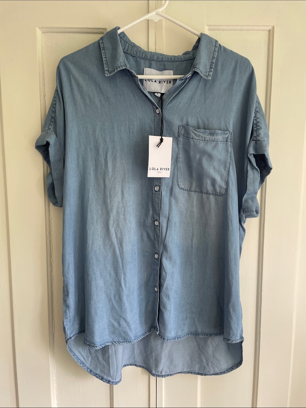 Lola River Stella Shirt LARGE NWT Light Blue Button-Down 100% Tencel Lyocell New